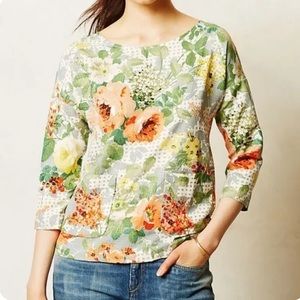 Anthropologie HD in Paris Bloomfield Floral 3/4 Sleeve Crop Top Blouse
